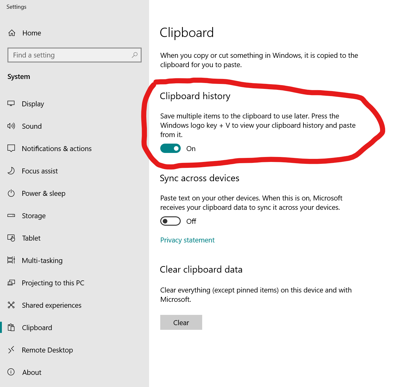 Windows Clipboard Manager settings
